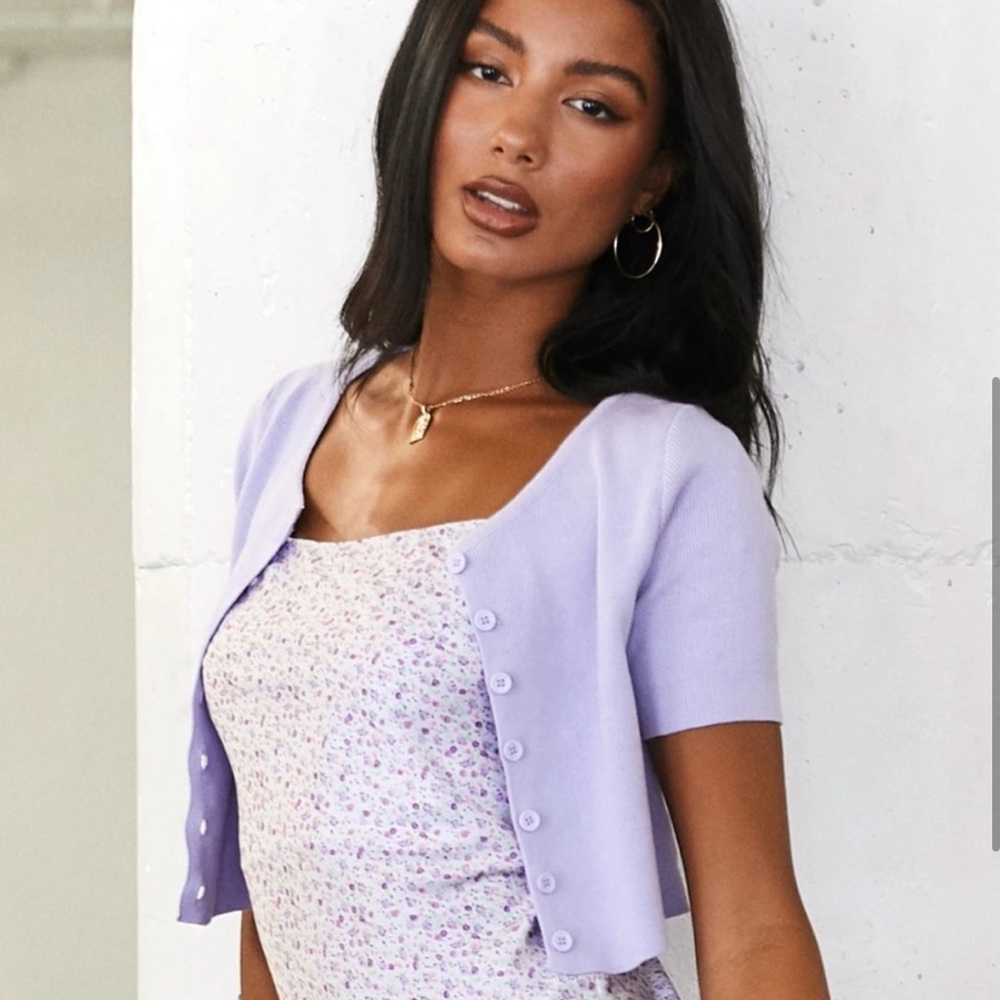 Princess polly lavender knit button up crop top